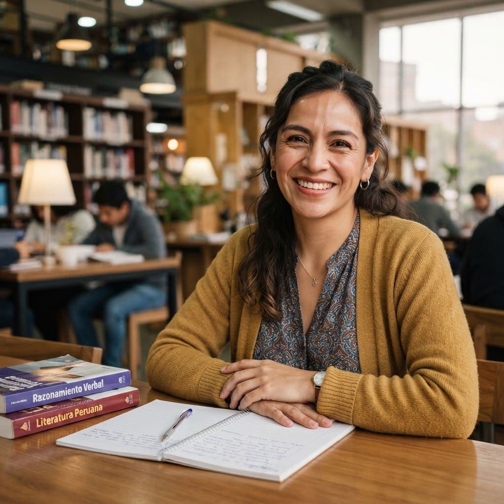 Retrato de la profesora Elena Cárdenas en la biblioteca