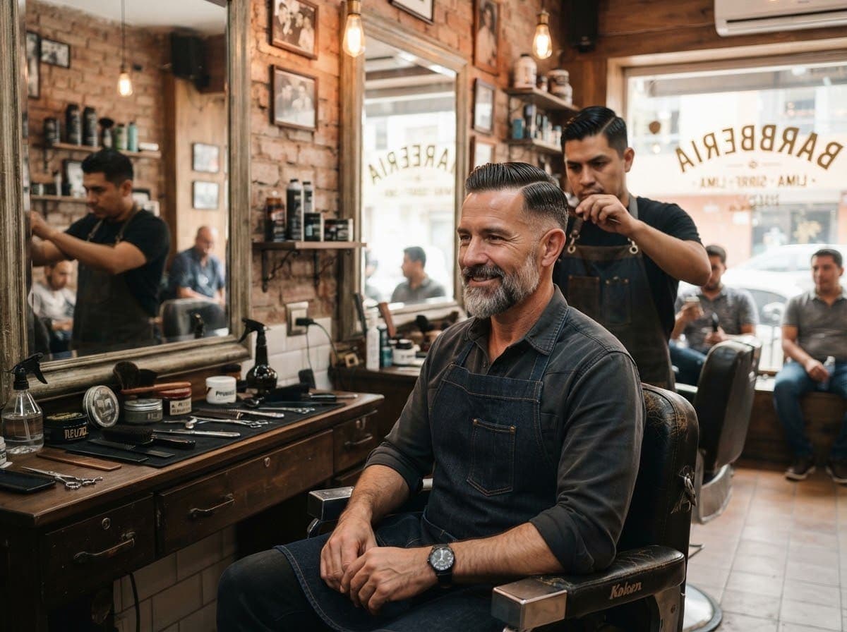 Cliente con corte clásico sentado en el sillón