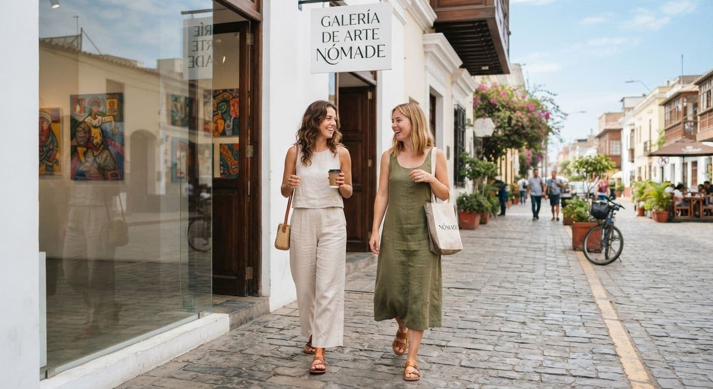 Dos mujeres caminando con ropa de lino