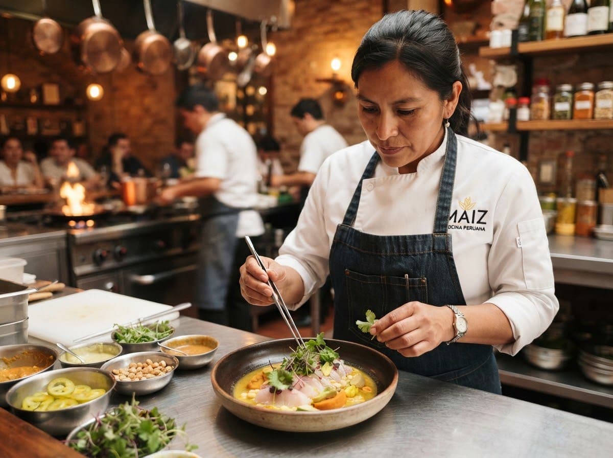 Cocinera emplatando un tiradito