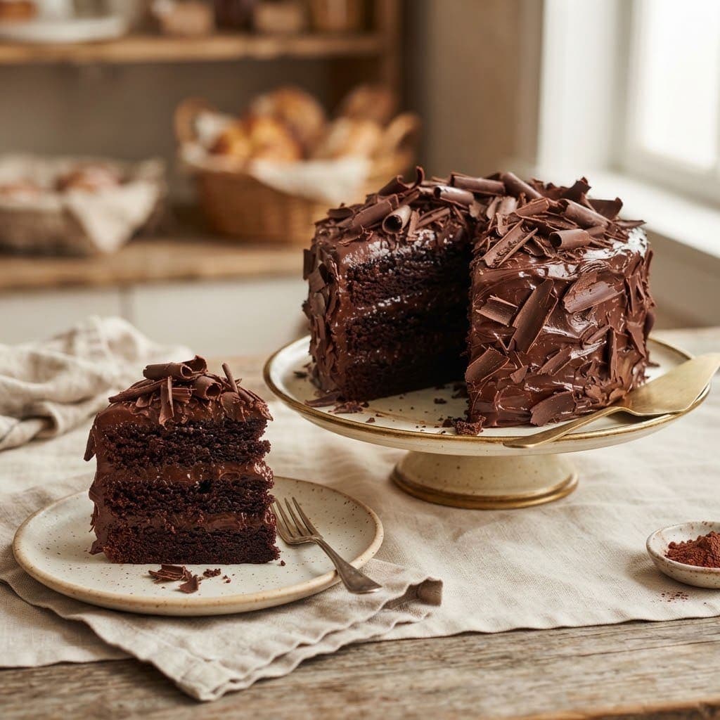 Torta de chocolate con una porción servida