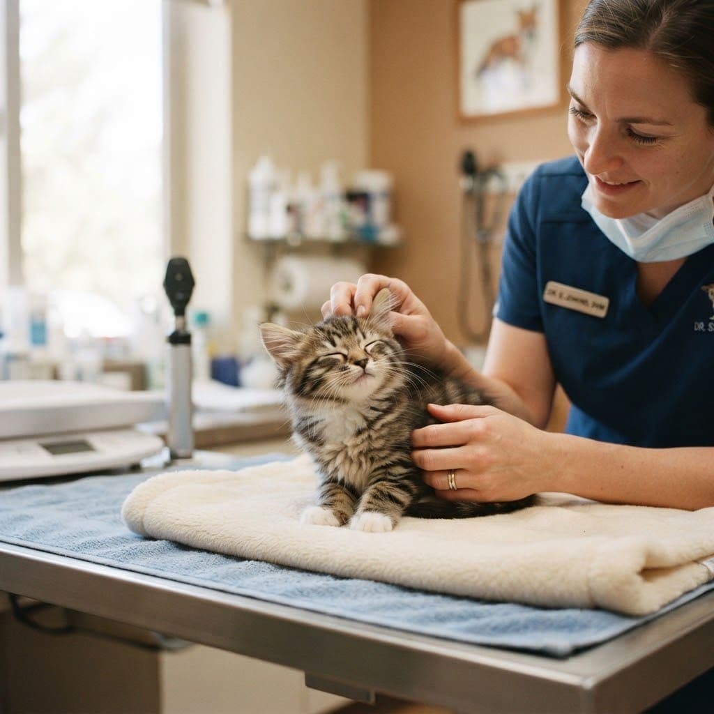 Gatito recibiendo caricias de la veterinaria