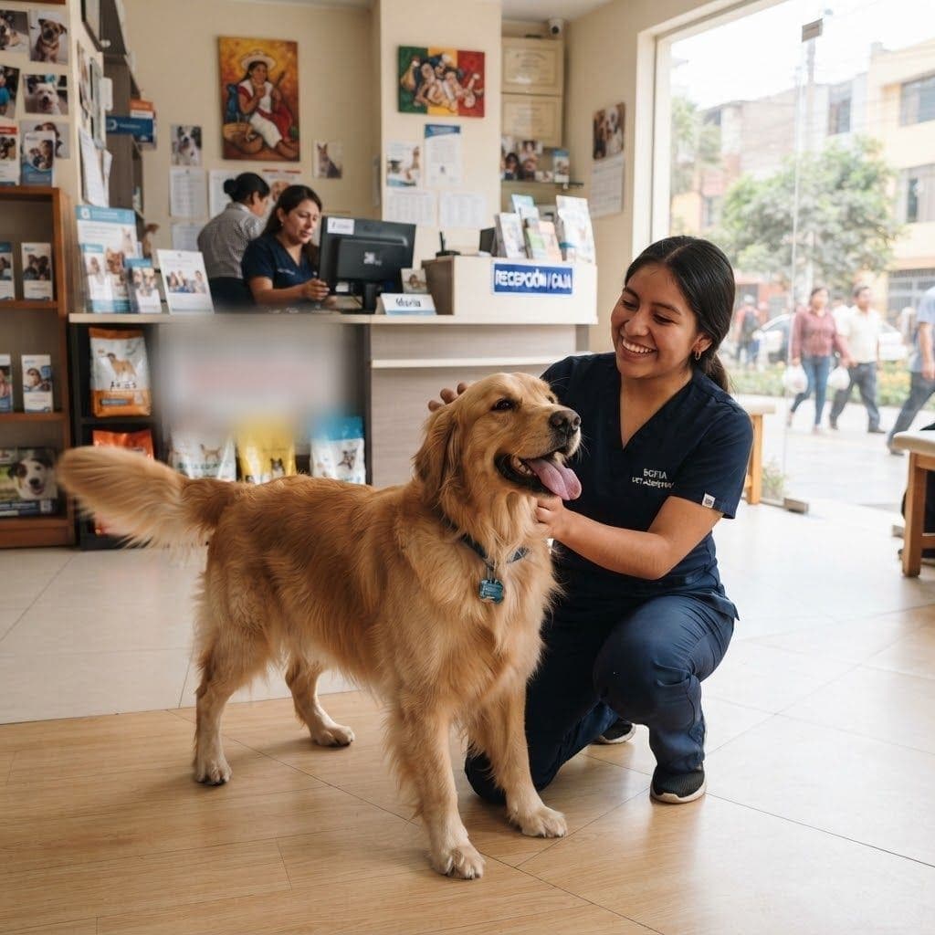 Golden retriever feliz en la recepción